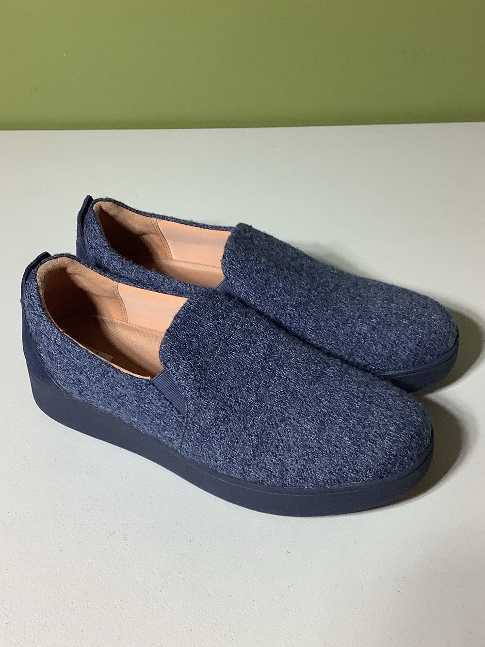 Fitflop navy wool slip ons, size 7.5